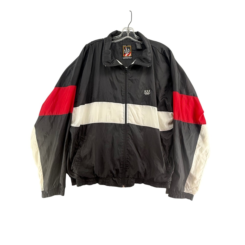 Vintage USA Olympic Windbreaker Jacket JCPenney Black Red White XL 90s Sport